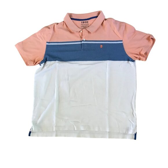 Izod Polo Shirt Advantage Performance XXLT Peach Blue White Stripe Mens Golf Top - Picture 1 of 7